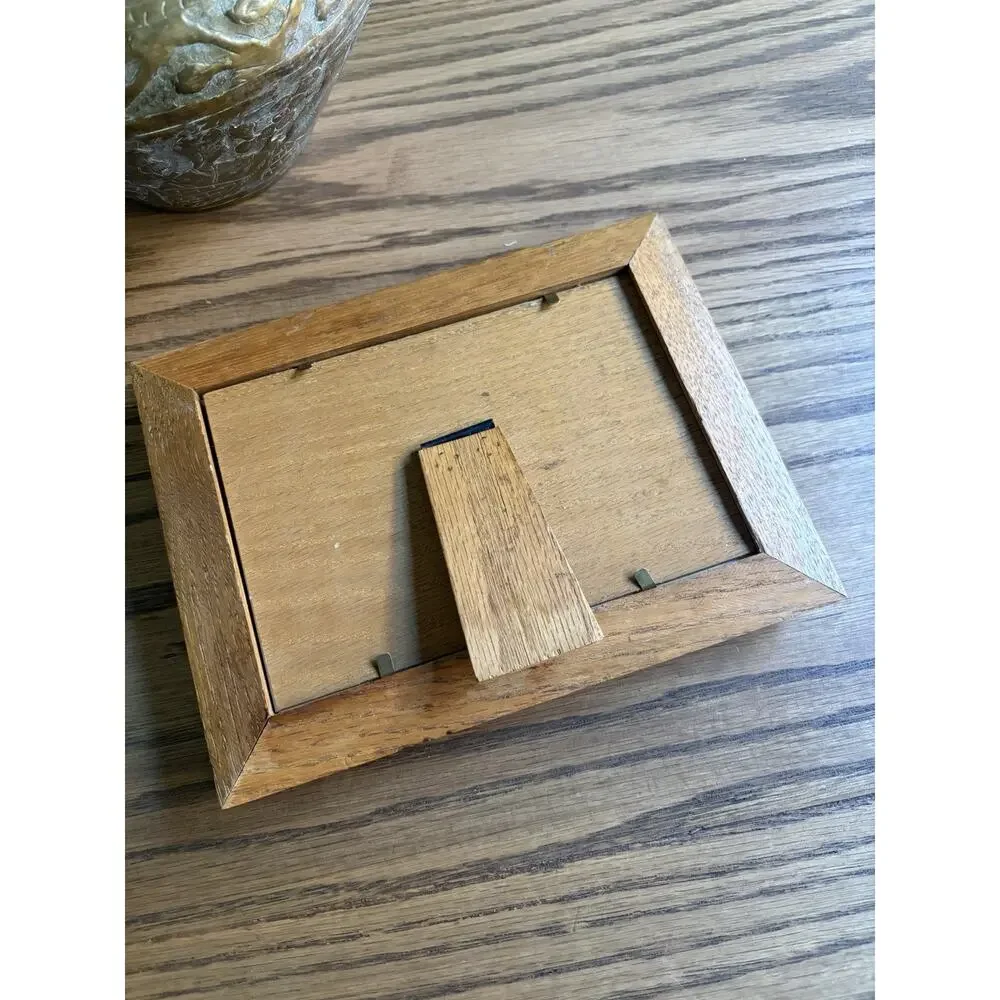 Vintage 1970s Picture Frame Solid Oak Wood Frame with 2 Oval 3.5x5